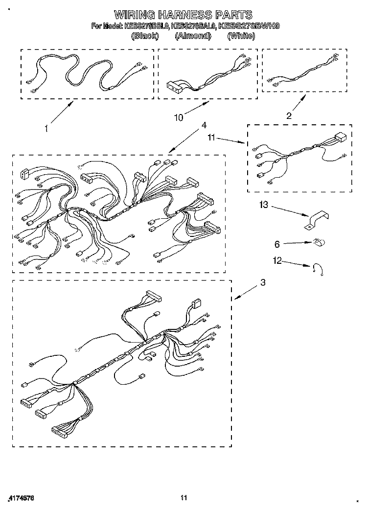 WIRING HARNESS Diagram and Parts List for KEBS278BBL0  KitchenAid Wall Oven