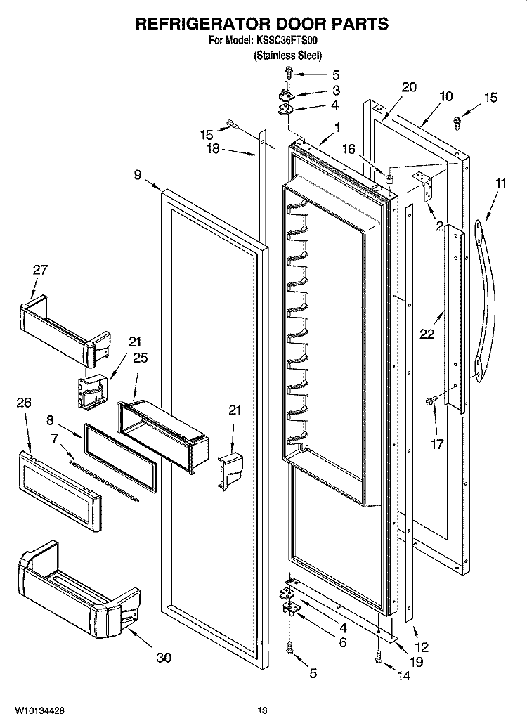 REFRIGERATOR DOOR PARTS Diagram and Parts List for KSSC36FTS00  KitchenAid Refrigerator