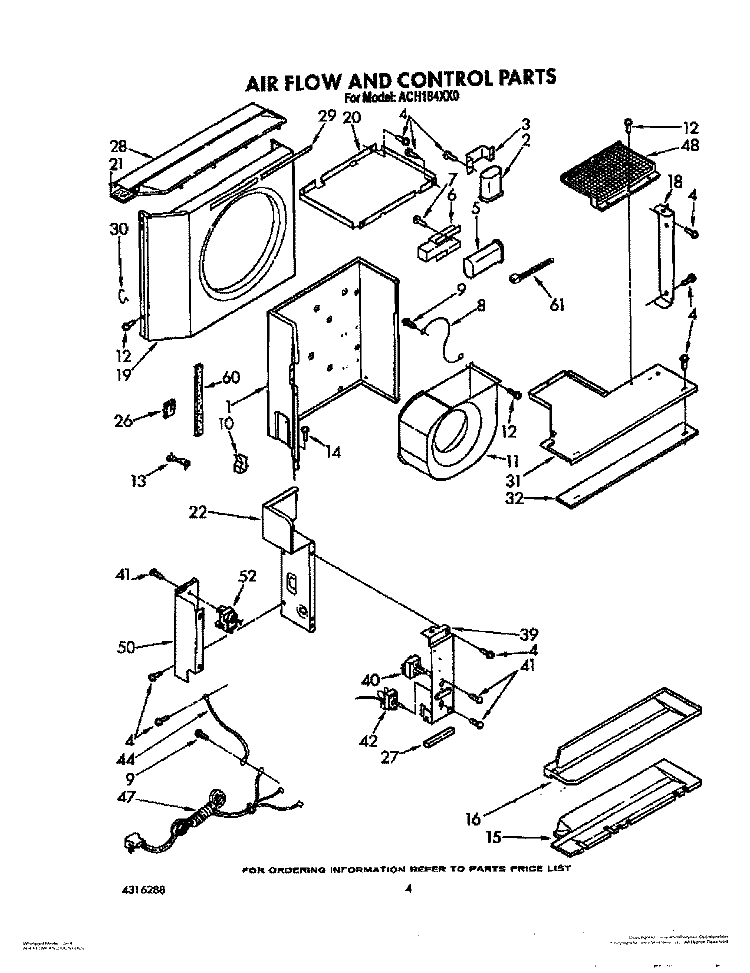AIR FLOW AND CONTROL Diagram and Parts List for ACH184XX0  Whirlpool Air Conditioner