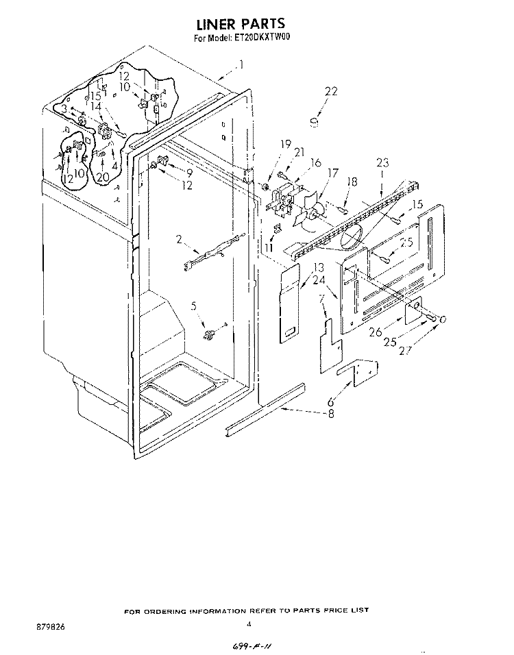 LINER Diagram and Parts List for ET20DKXTN00  Whirlpool Refrigerator