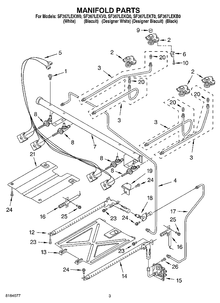 MANIFOLD Diagram and Parts List for SF367LEKW0  Whirlpool Range