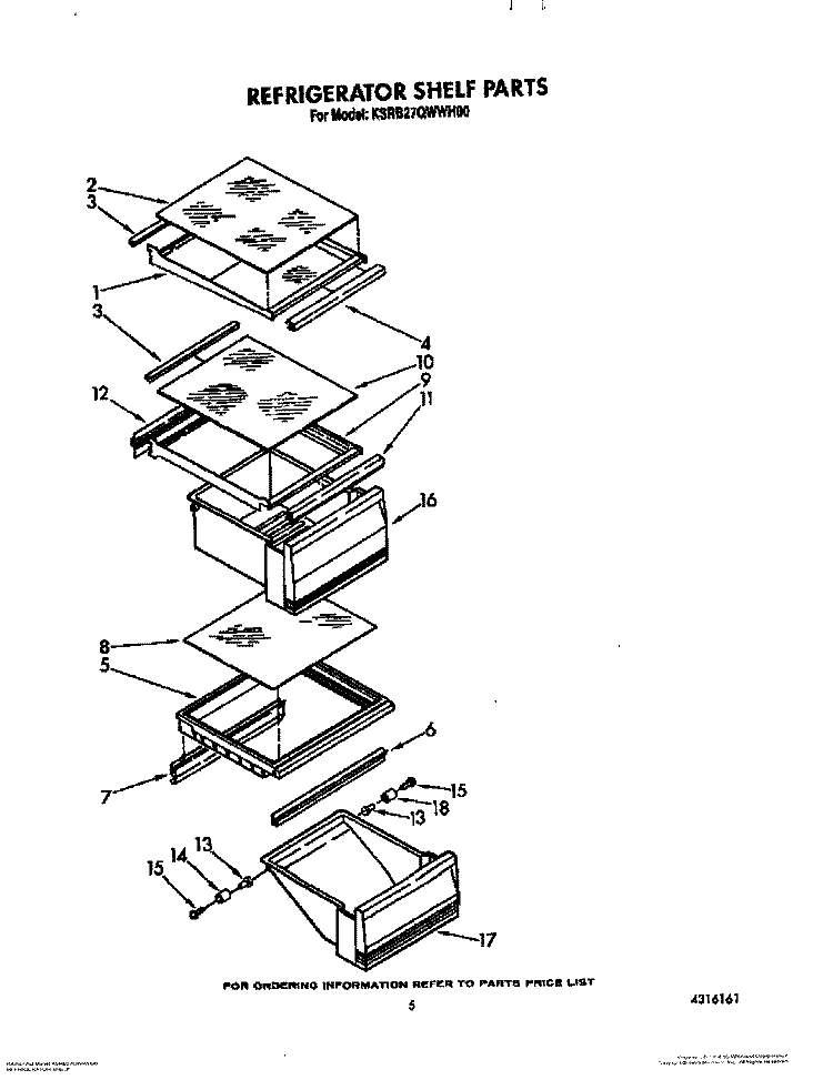 REFRIGERATOR SHELF Diagram and Parts List for KSRB27QWWH00  KitchenAid Refrigerator