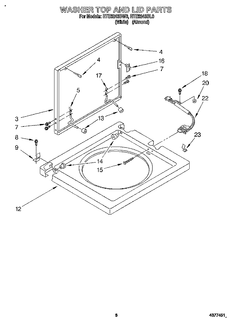 WASHER TOP AND LID Diagram and Parts List for RTE5243BW0  Roper Washer Dryer Combo