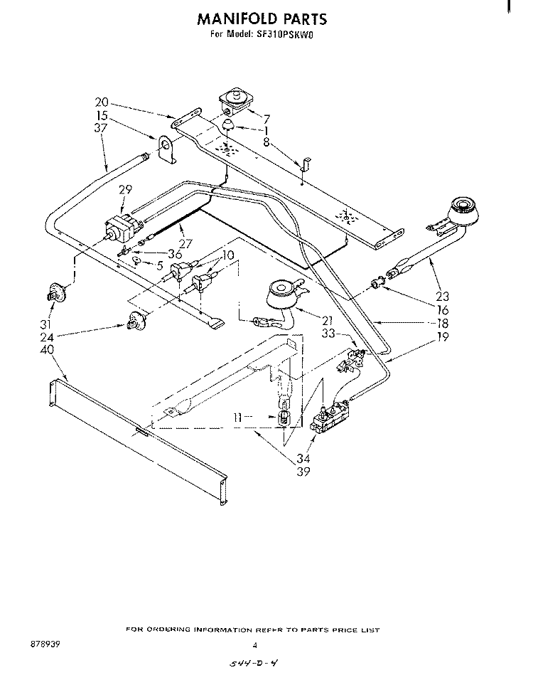 MANIFOLD Diagram and Parts List for SF310PSKW0  Whirlpool Range