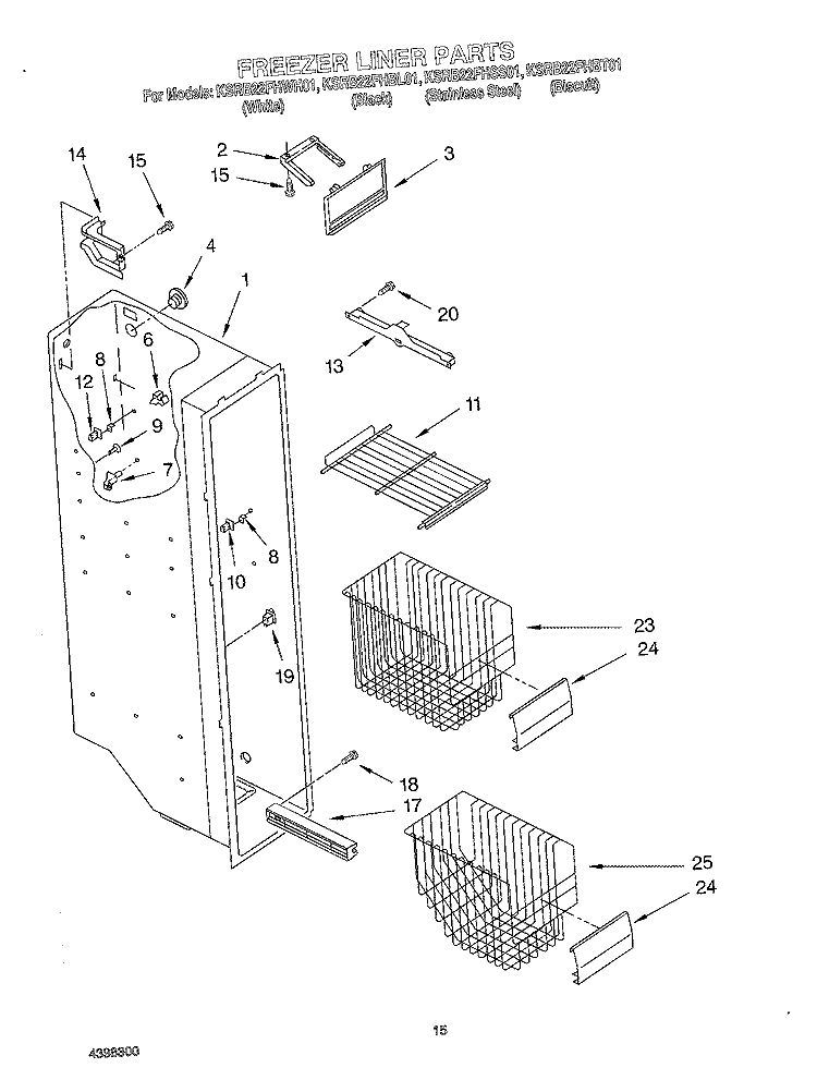 FREEZER LINER Diagram and Parts List for KSRB22FHBL01  KitchenAid Refrigerator