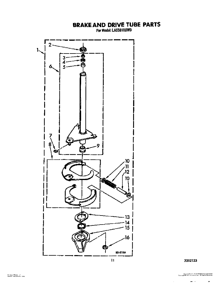 BRAKE AND DRIVE TUBE Diagram and Parts List for LA5381XXF0  Whirlpool Washer