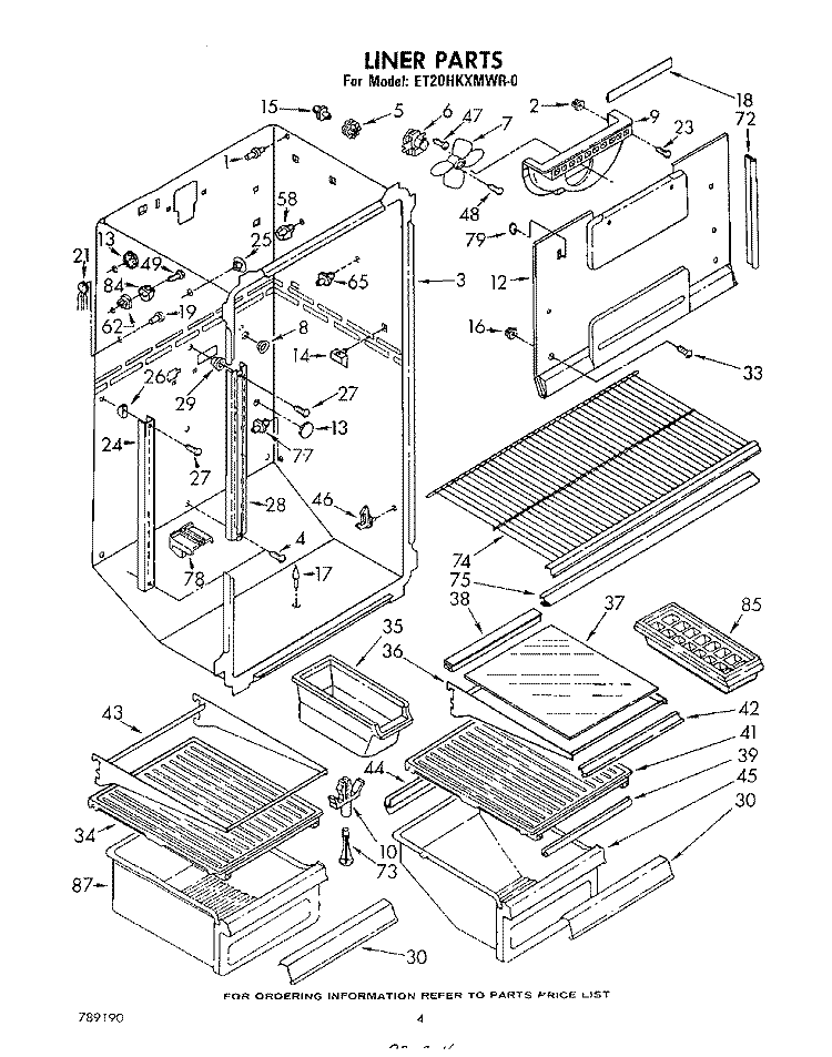 LINER Diagram and Parts List for ET20HKXMWR0  Whirlpool Refrigerator