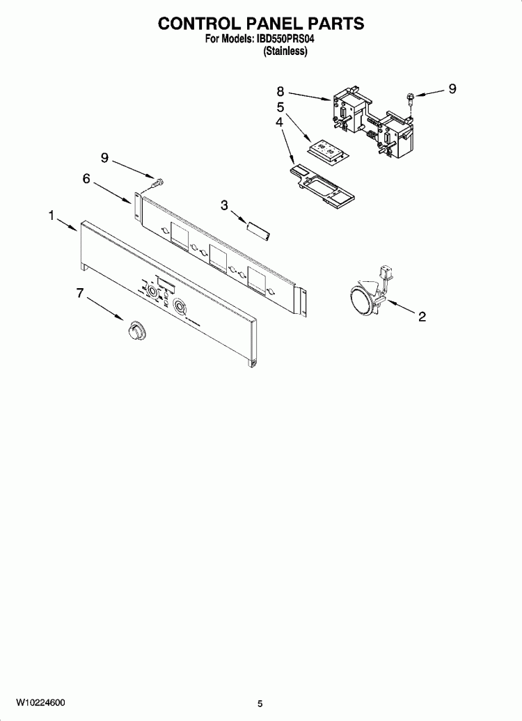CONTROL PANEL PARTS Diagram and Parts List for IBD550PRS04  Whirlpool Wall Oven