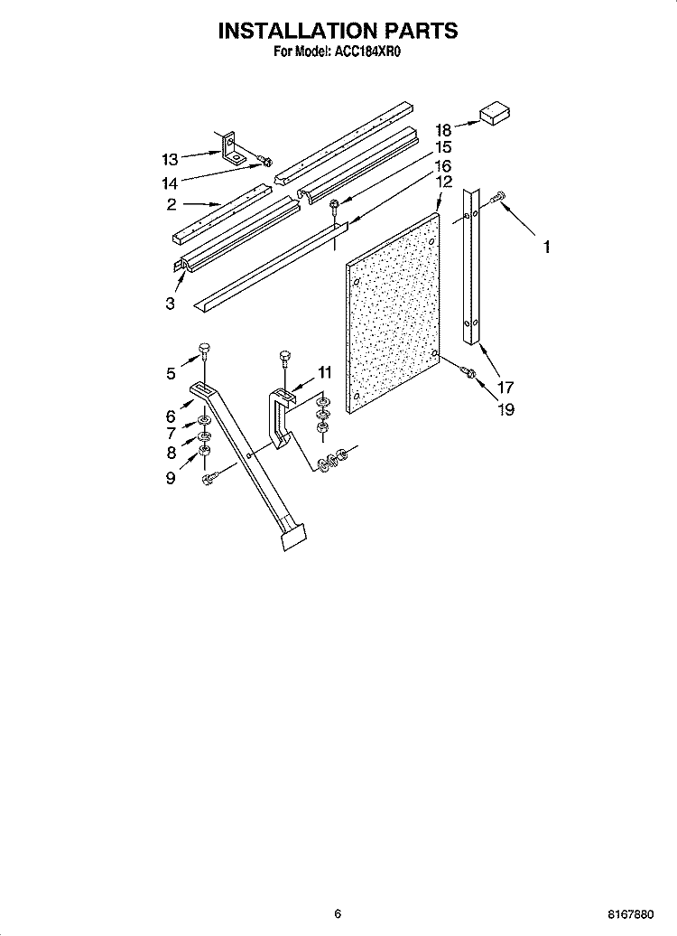 INSTALLATION PARTS Diagram and Parts List for ACC184XR0  Whirlpool Air Conditioner