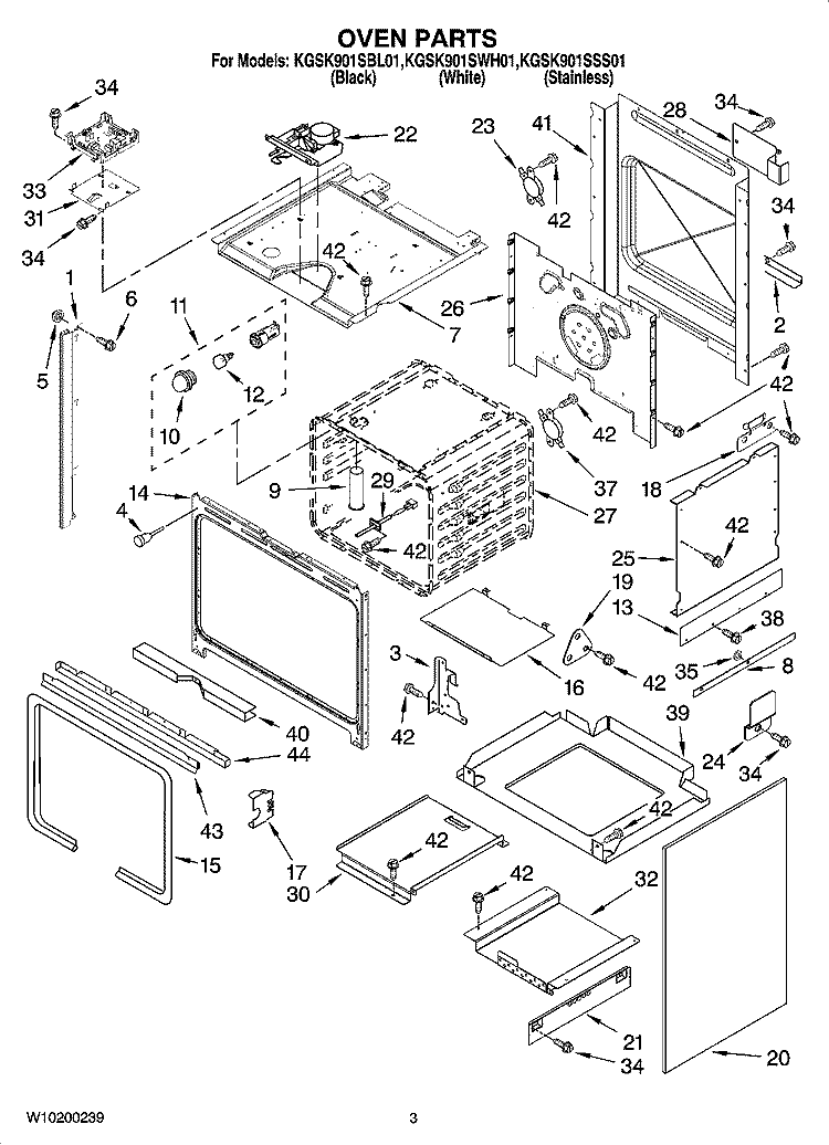 OVEN PARTS Diagram and Parts List for KGSK901SBL01  KitchenAid Range