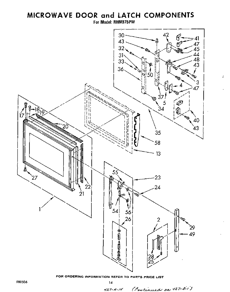 MICROWAVE DOOR AND LATCH Diagram and Parts List for RHM975PW  Whirlpool Range