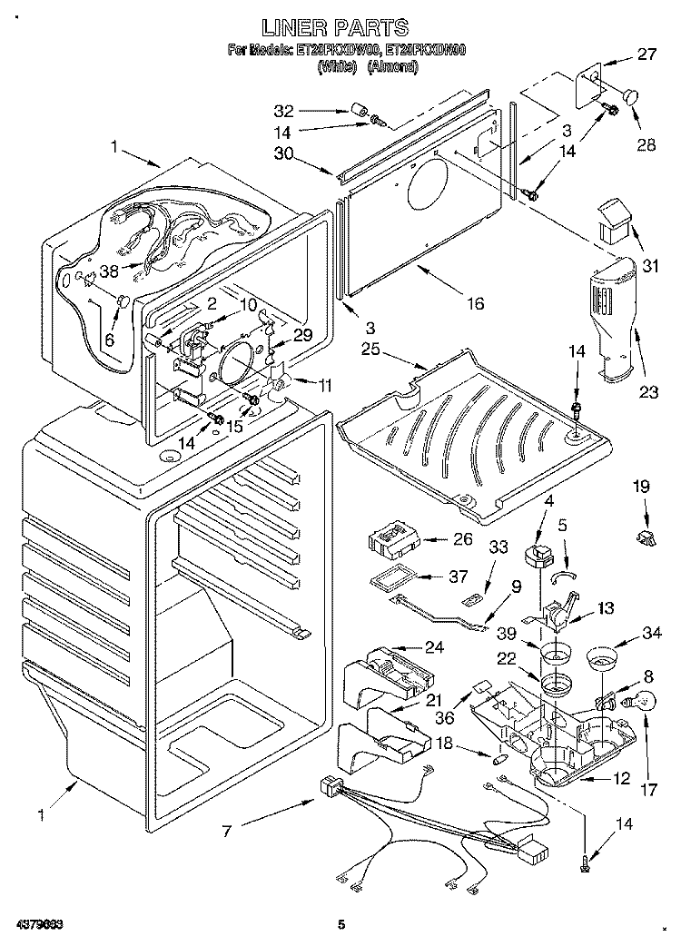 LINER Diagram and Parts List for ET20PKXDN00  Whirlpool Refrigerator