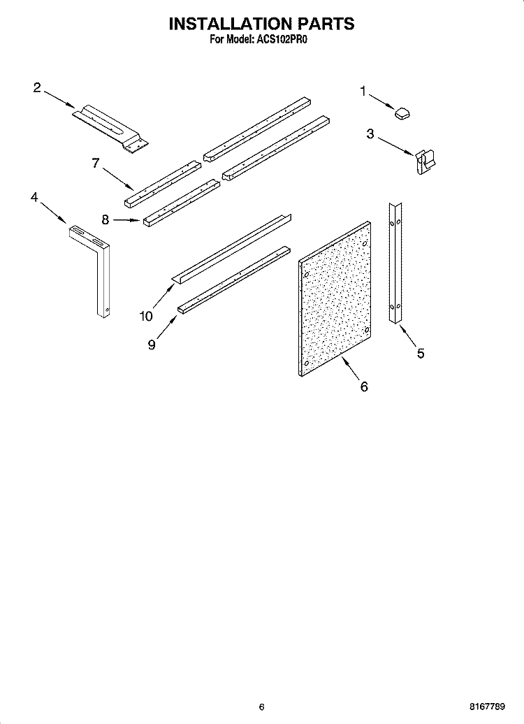 INSTALLATION PARTS Diagram and Parts List for ACS102PR0  Whirlpool Air Conditioner