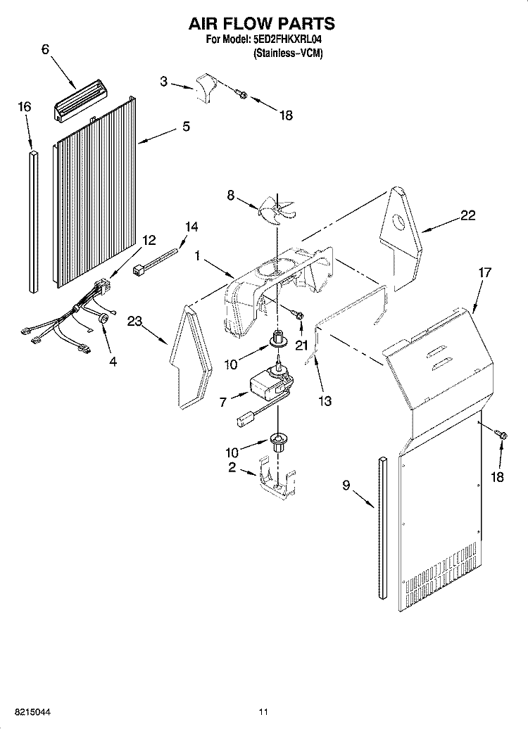 AIR FLOW PARTS Diagram and Parts List for 5ED2FHKXRL04  Whirlpool Refrigerator