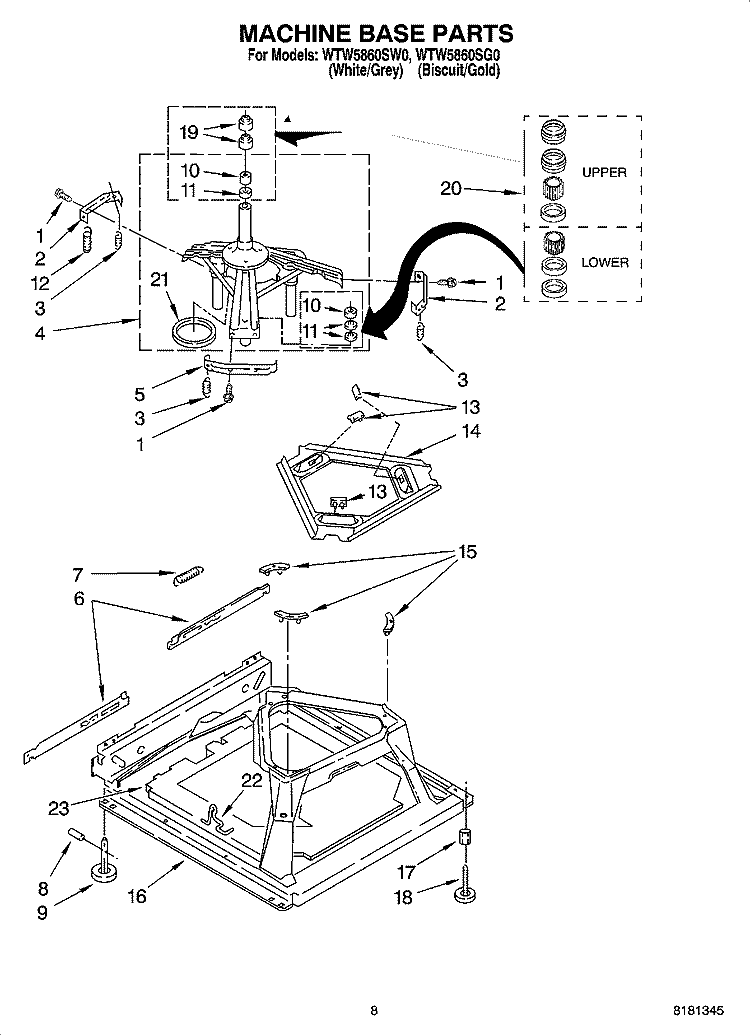 MACHINE BASE PARTS Diagram and Parts List for WTW5860SG0  Whirlpool Washer