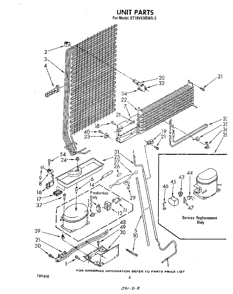 UNIT Diagram and Parts List for ET18VKXRWR0  Whirlpool Refrigerator