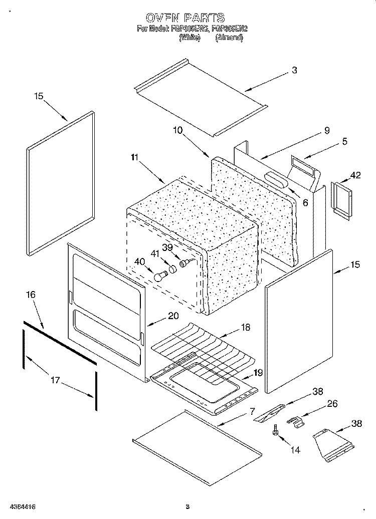 OVEN Diagram and Parts List for FGP305EW2  Roper Range