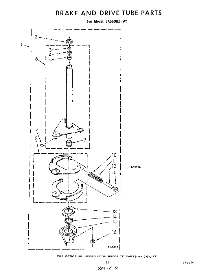 BRAKE AND DRIVE Diagram and Parts List for LA5500XPW1  Whirlpool Washer
