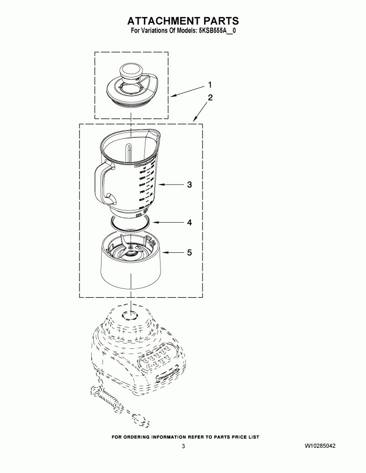 ATTACHMENT PARTS Diagram and Parts List for 5KSB555AWH0  KitchenAid Blender