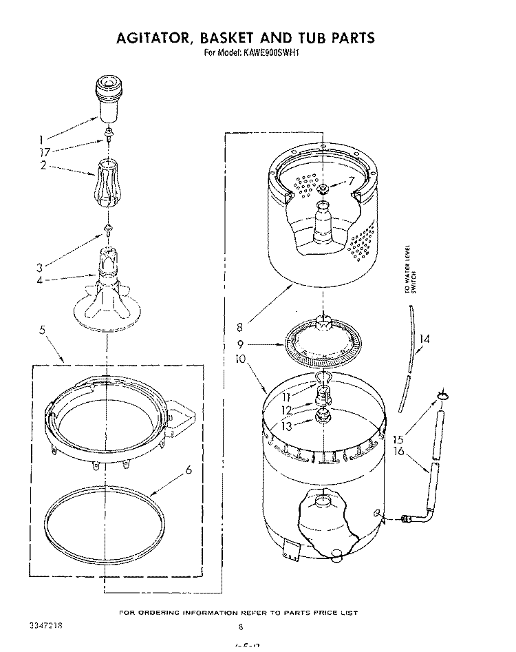 AGITATOR, BASKET AND TUB Diagram and Parts List for KAWE900SWH1  KitchenAid Washer