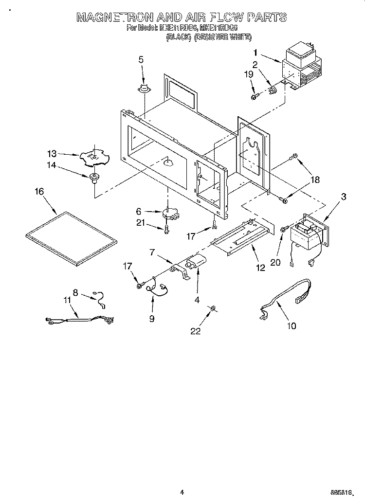 MAGNETRON AND AIR FLOW Diagram and Parts List for MHE11RDB6  Roper Microwave
