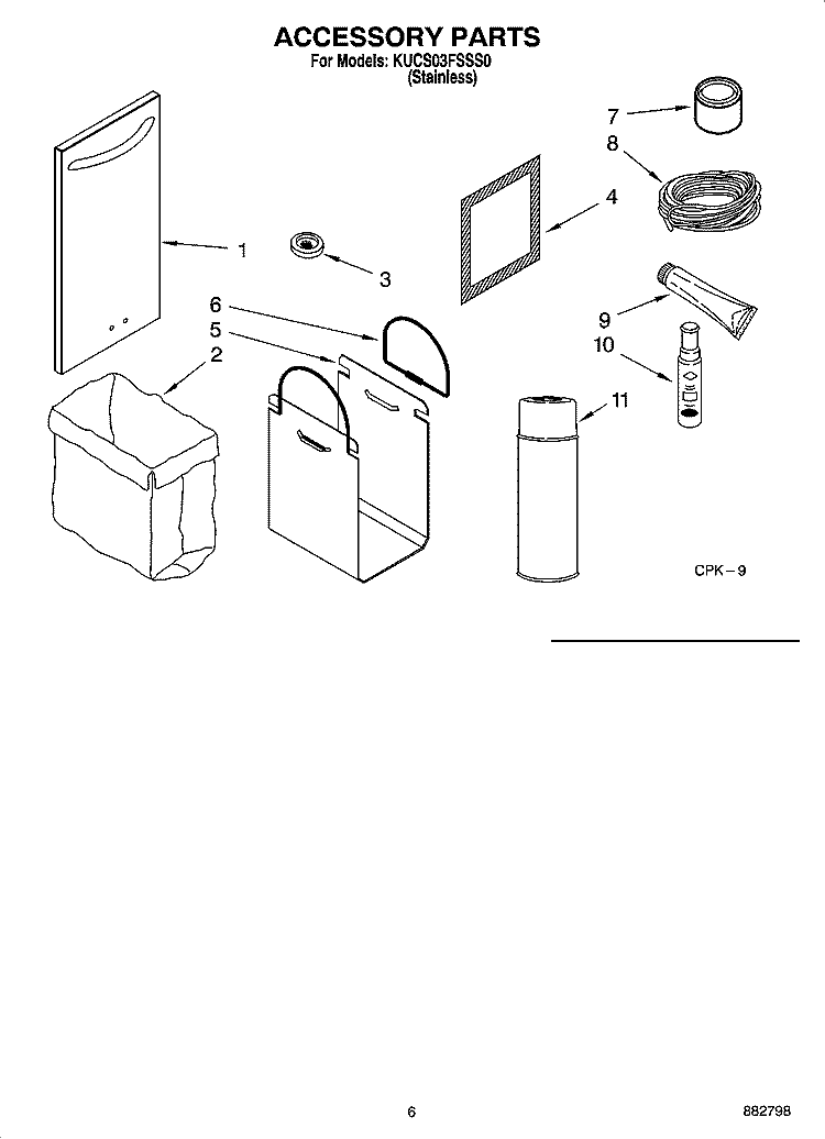 ACCESSORY PARTS Diagram and Parts List for KUCS03FSSS0  KitchenAid Trash Compactor