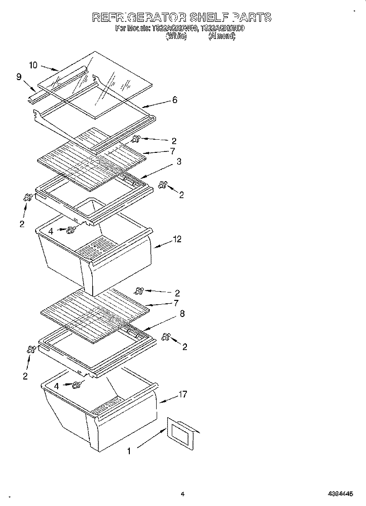 REFRIGERATOR SHELF Diagram and Parts List for TS22AQXDN00  Whirlpool Refrigerator