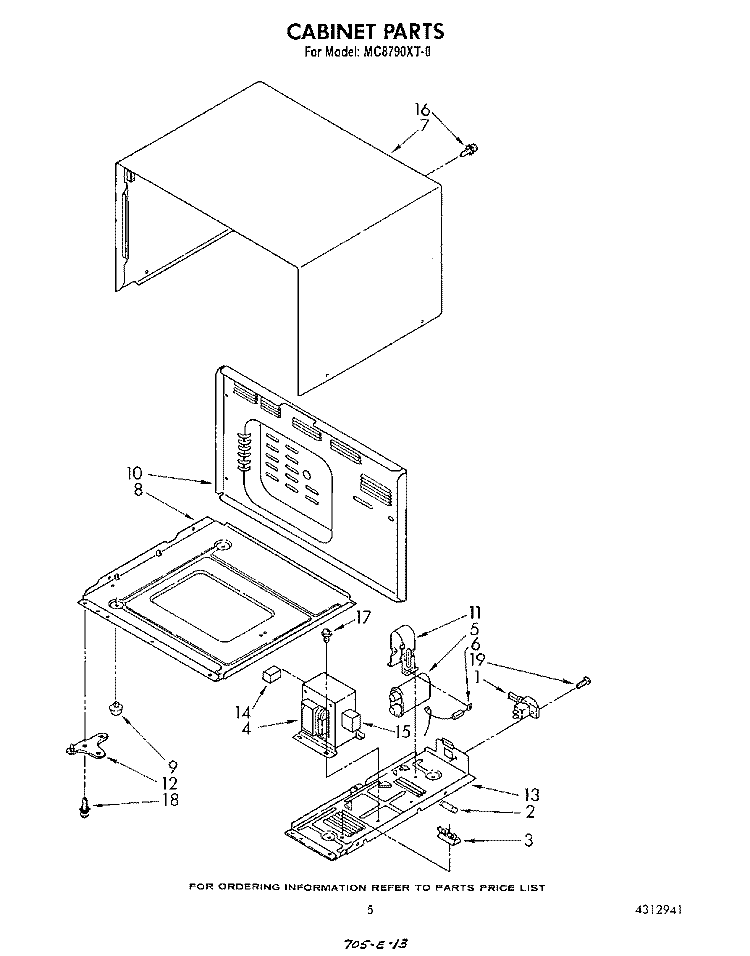 CABINET Diagram and Parts List for MC8790XT0  Whirlpool Microwave