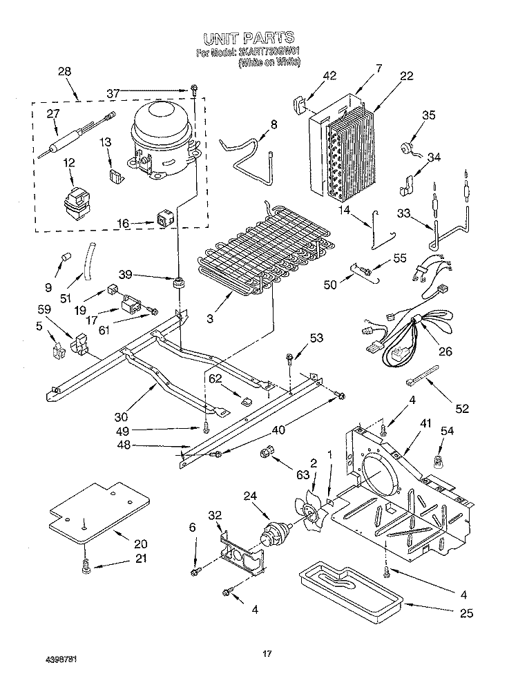 UNIT Diagram and Parts List for 3KART730GW01  Whirlpool Refrigerator