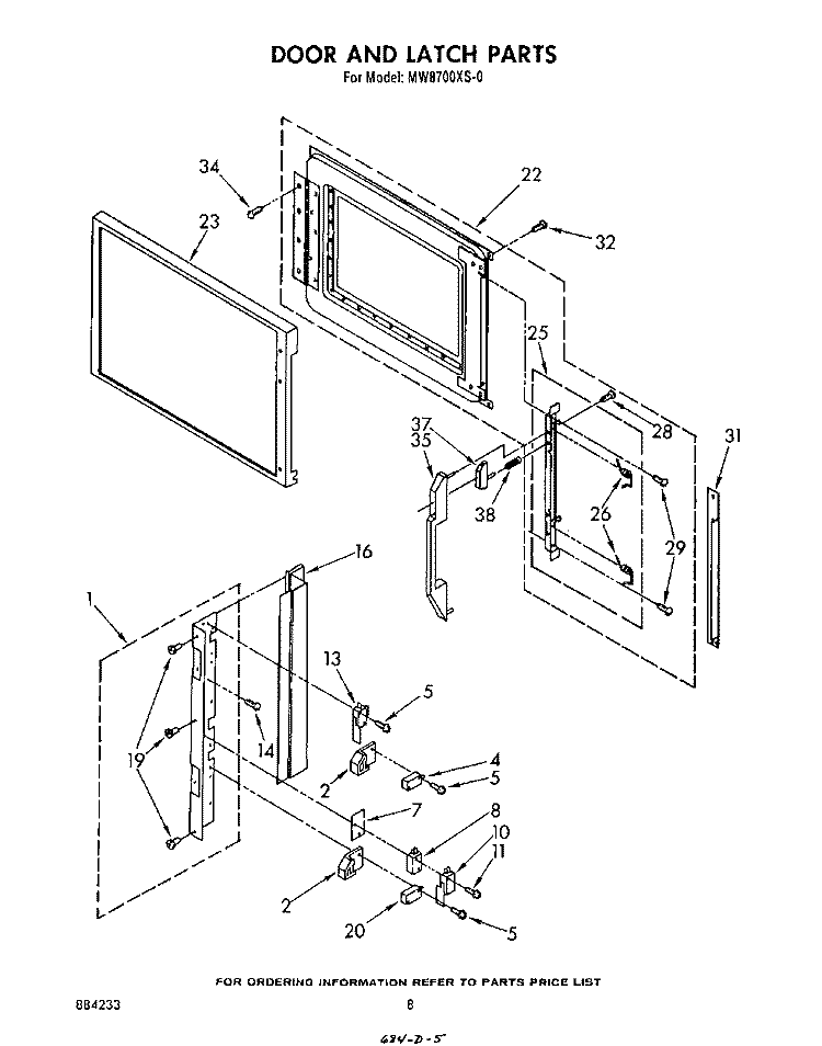 DOOR AND LATCH Diagram and Parts List for MW8700XS0  Whirlpool Microwave