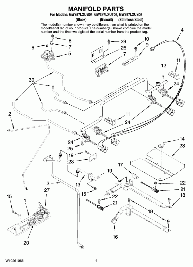 MANIFOLD PARTS Diagram and Parts List for GW397LXUB05  Whirlpool Range