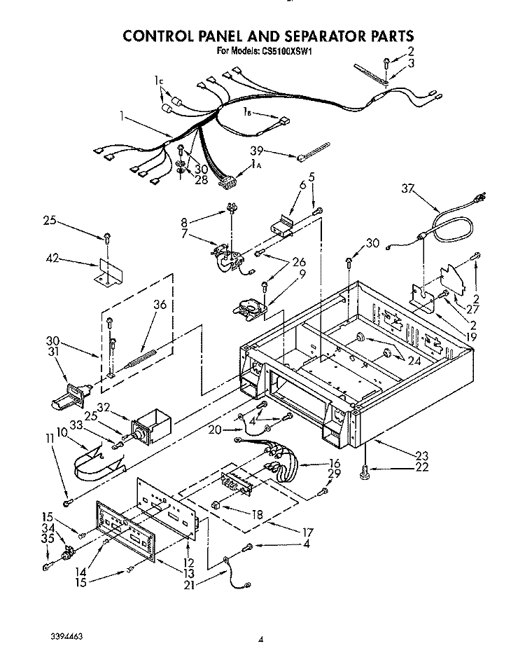 CONTROL PANEL AND SEPARATOR Diagram and Parts List for CS5100XSW1  Whirlpool Dryer