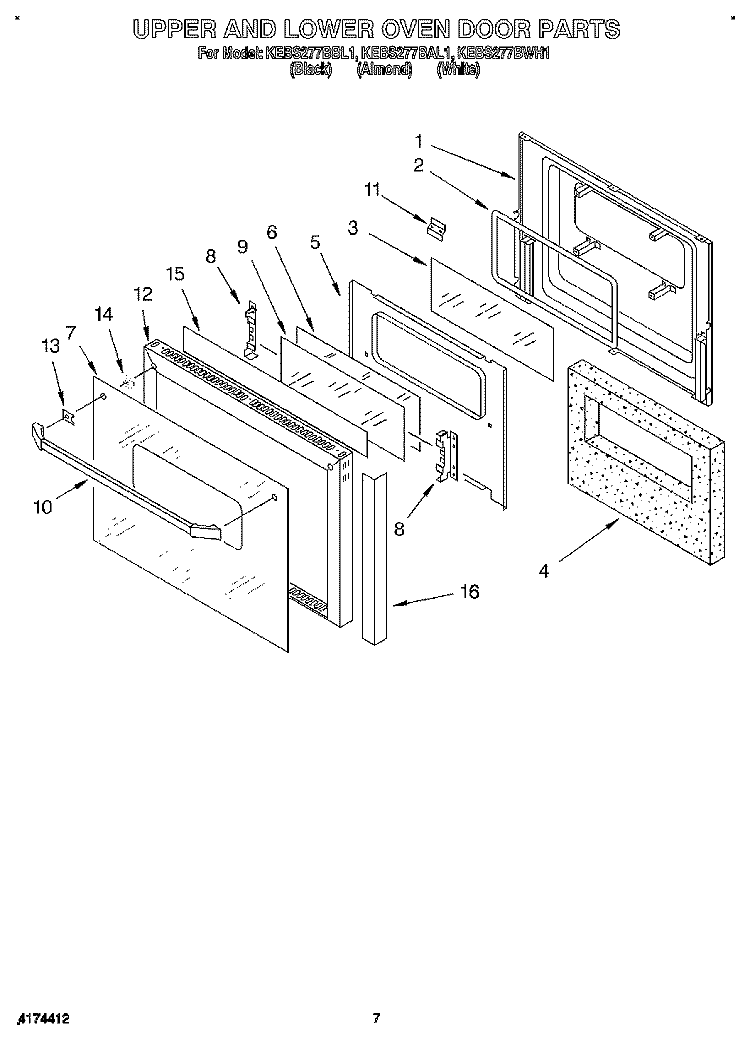 UPPER AND LOWER OVEN DOOR Diagram and Parts List for KEBS277BAL1  KitchenAid Wall Oven