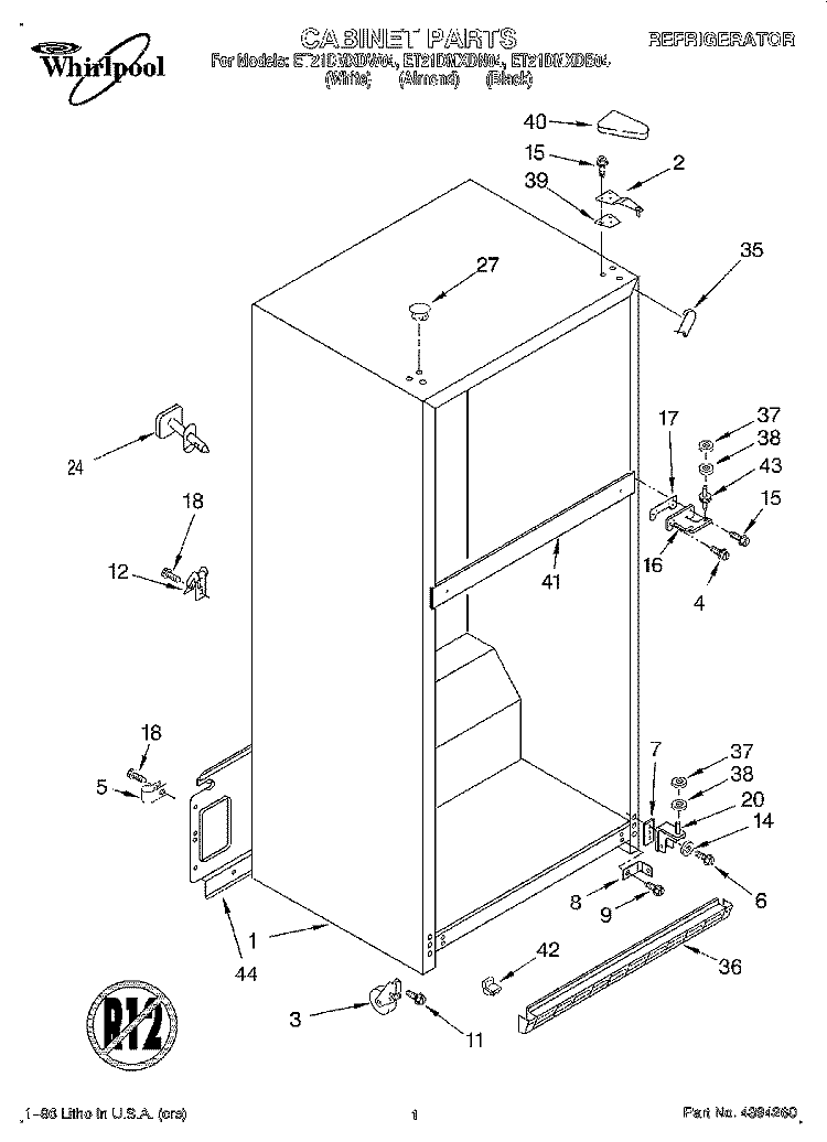 CABINET Diagram and Parts List for ET21DMXDW04  Whirlpool Refrigerator