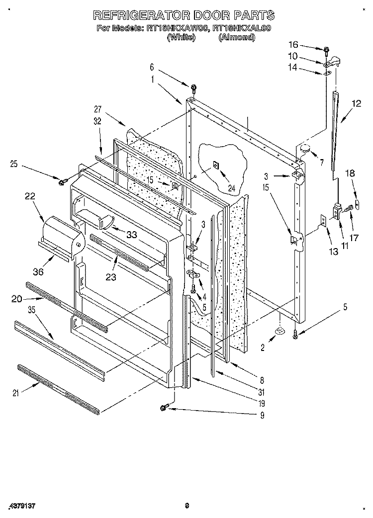 REFRIGERATOR DOOR, LIT/OPTIONAL Diagram and Parts List for RT18HKXAW00  Roper Refrigerator