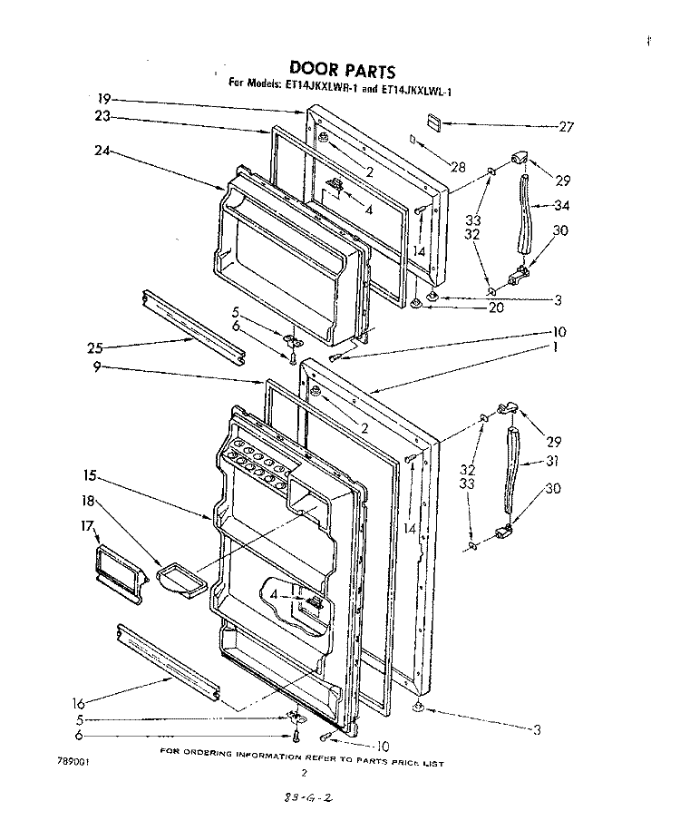 DOOR , LIT/OPTIONAL Diagram and Parts List for ET14JKXLWL1  Whirlpool Refrigerator