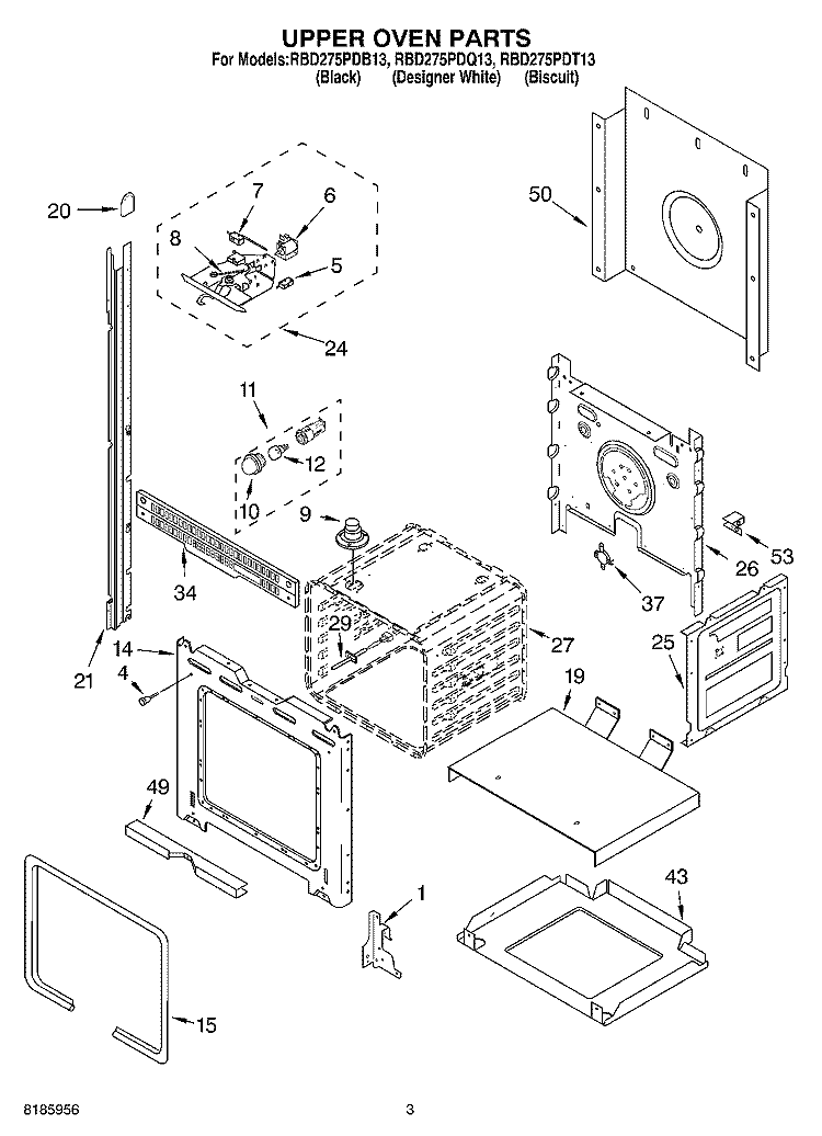 UPPER OVEN Diagram and Parts List for RBD275PDT13  Whirlpool Wall Oven