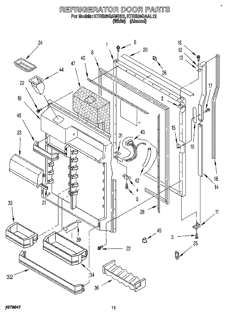 REFRIGERATOR DOOR Diagram and Parts List for KTRS25QAWH12  KitchenAid Refrigerator