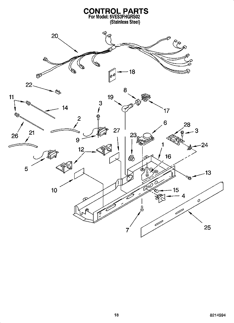 CONTROL PARTS Diagram and Parts List for 5VES3FHGRS02  Whirlpool Refrigerator