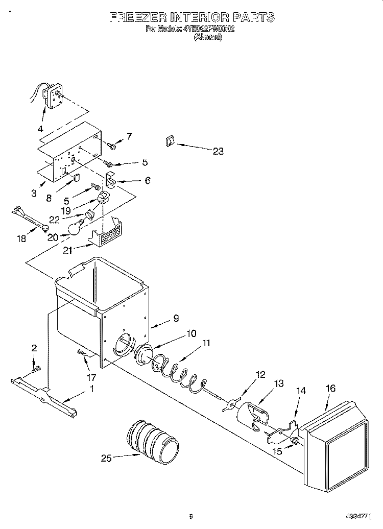 FREEZER INTERIOR Diagram and Parts List for 4YED22PWDN02  Whirlpool Refrigerator