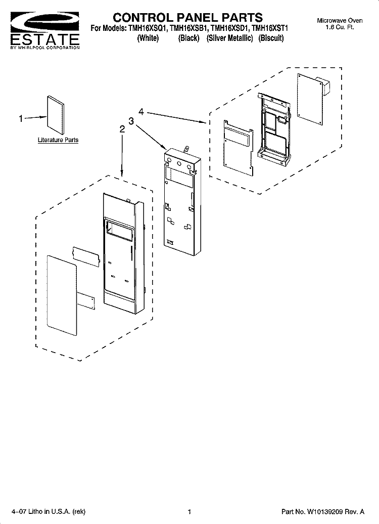CONTROL PANEL PARTS Diagram and Parts List for TMH16XSB1  Estate Microwave