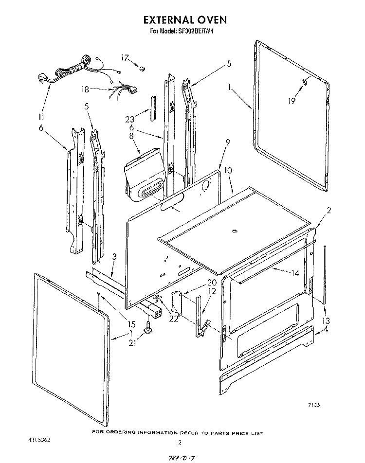 EXTERNAL OVEN Diagram and Parts List for SF302BERW4  Whirlpool Range