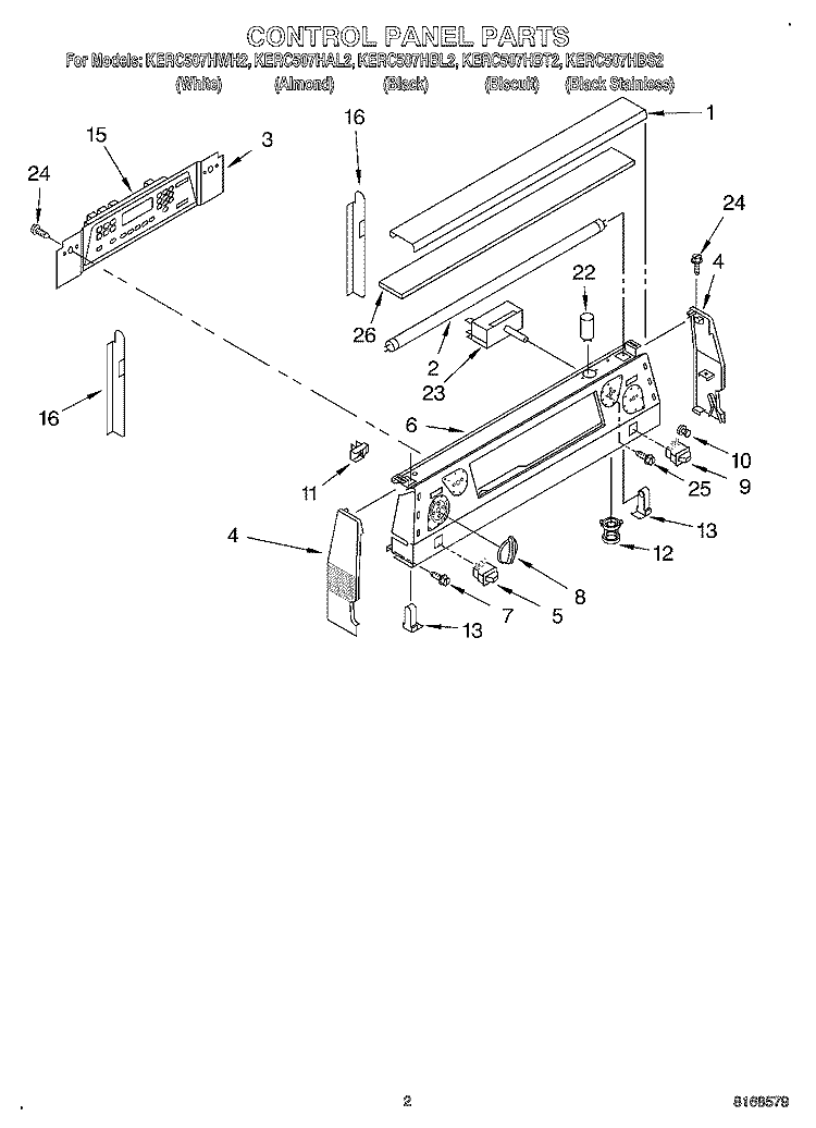 CONTROL PANEL Diagram and Parts List for KERC507HAL2  KitchenAid Range