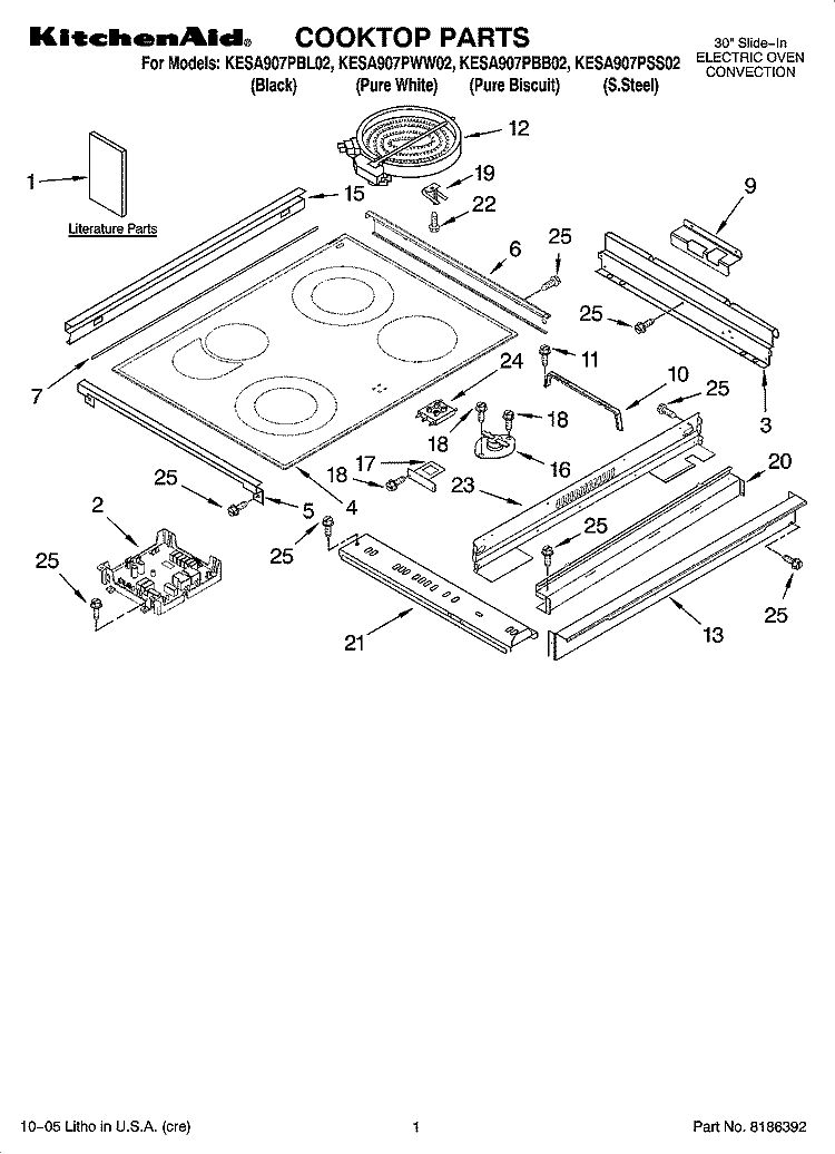 COOKTOP PARTS Diagram and Parts List for KESA907PBL02  KitchenAid Range