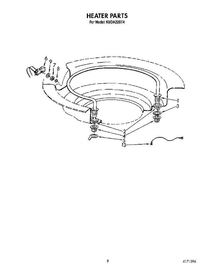 HEATER Diagram and Parts List for KUDA22ST4  KitchenAid Dishwasher