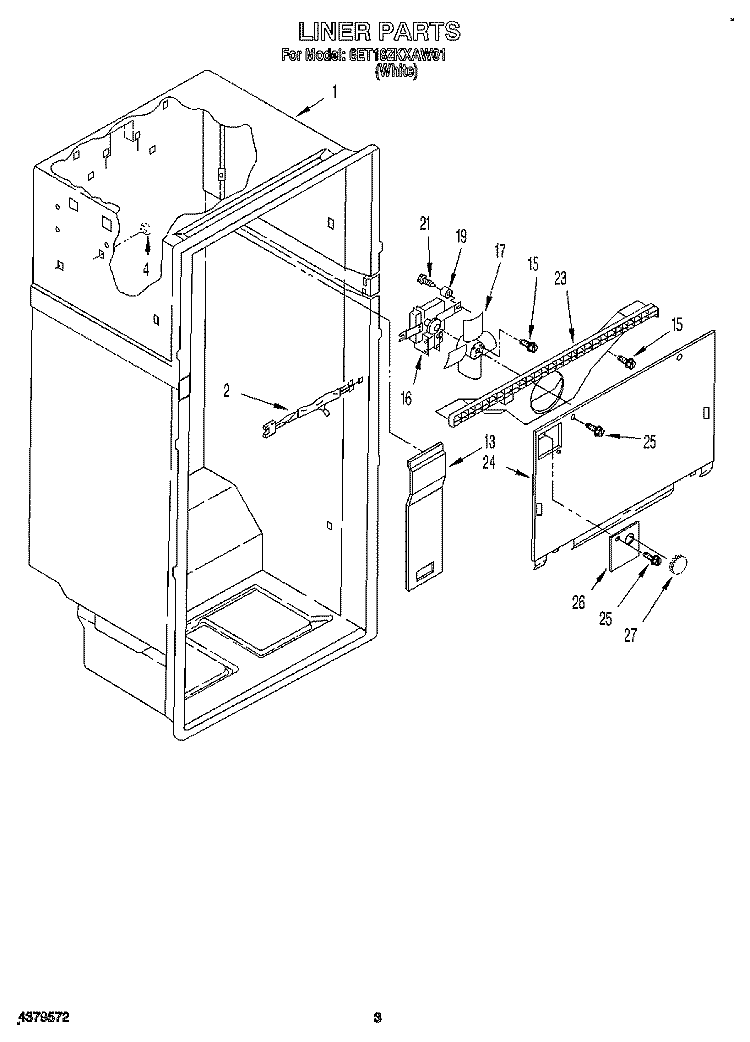 LINER Diagram and Parts List for 6ET18ZKXAN01  Whirlpool Refrigerator