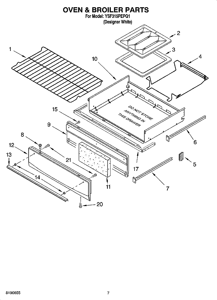 OVEN & BROILER PARTS Diagram and Parts List for YSF315PEPQ1  Whirlpool Range