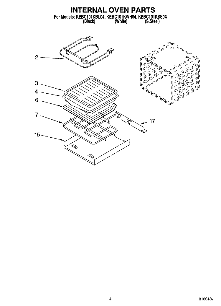 INTERNAL OVEN PARTS Diagram and Parts List for KEBC101KSS04  KitchenAid Wall Oven