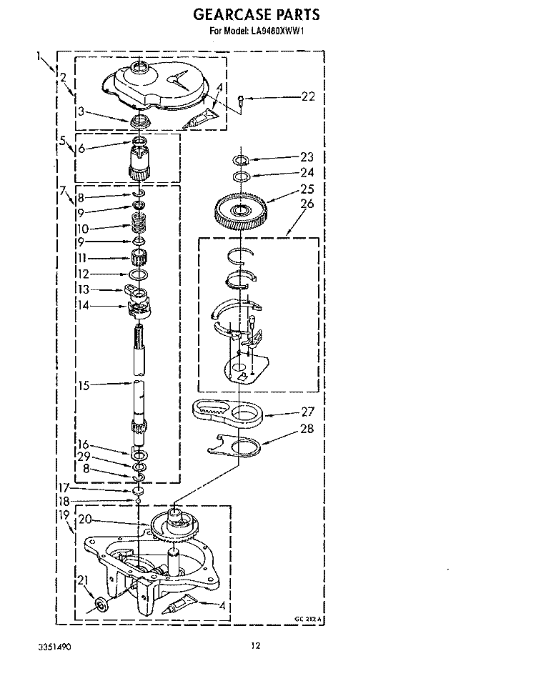 GEARCASE Diagram and Parts List for LA9480XWF1  Whirlpool Washer