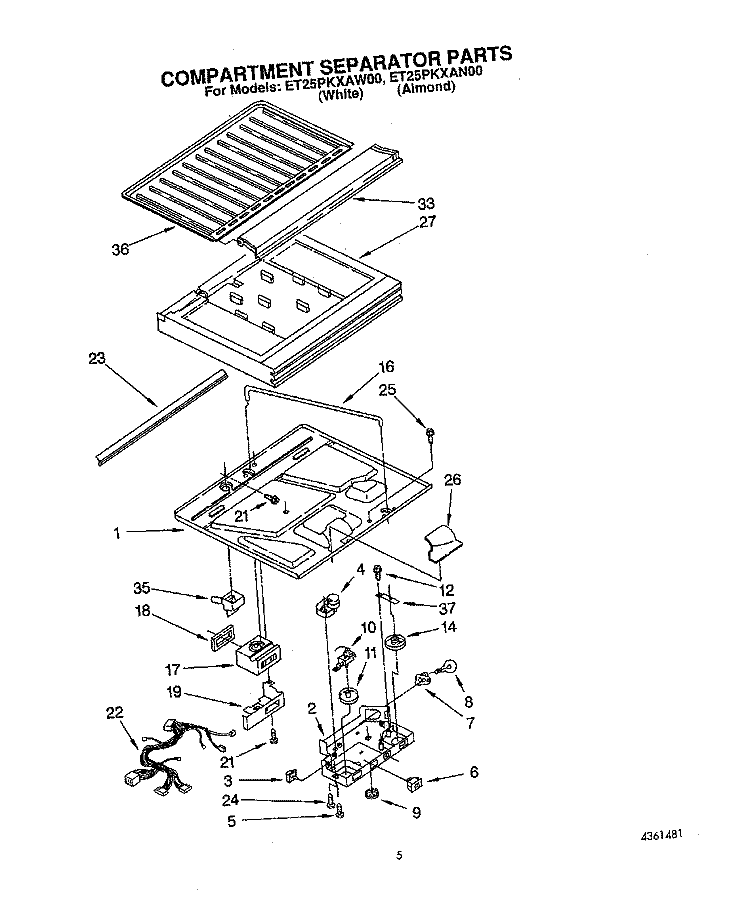COMPARTMENT SEPARATOR Diagram and Parts List for ET25PKXAN00  Whirlpool Refrigerator